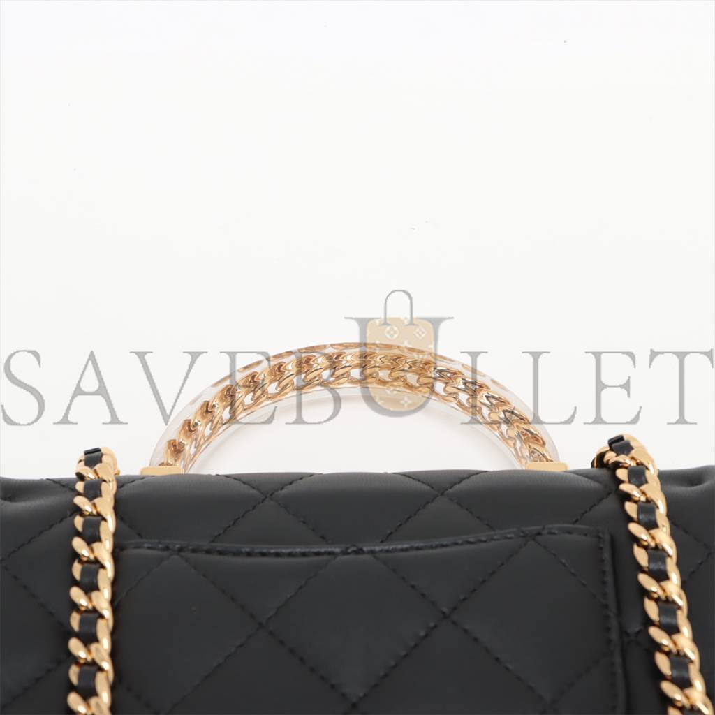 CHANEL MASTER MINI MATELASSE LAMBSKIN 2WAY SHOULDER BAG TOP HANDLE BLACK GOLD METAL AS4848 (19*12*6cm)